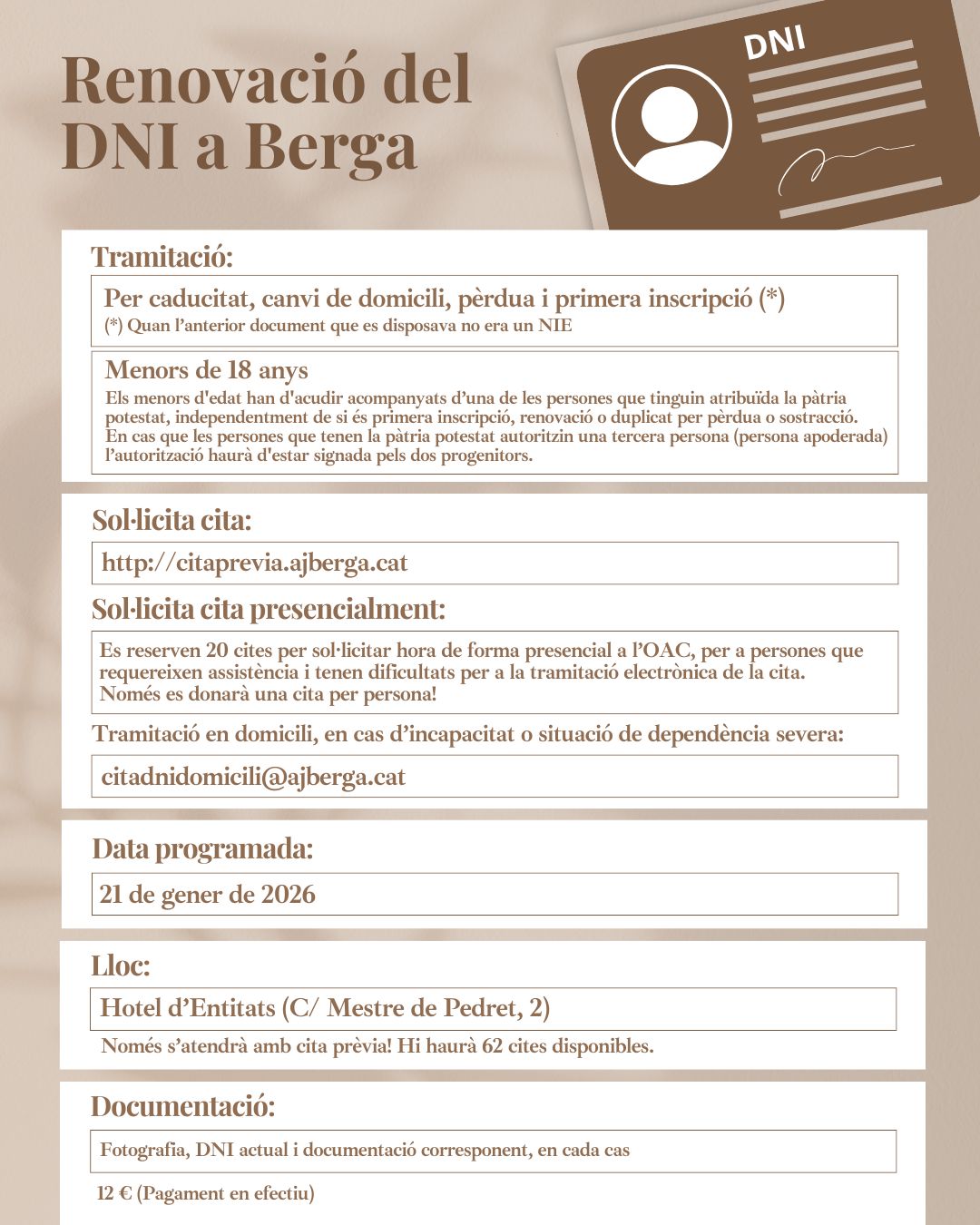 Cita pr&egrave;via per renovar el DNI