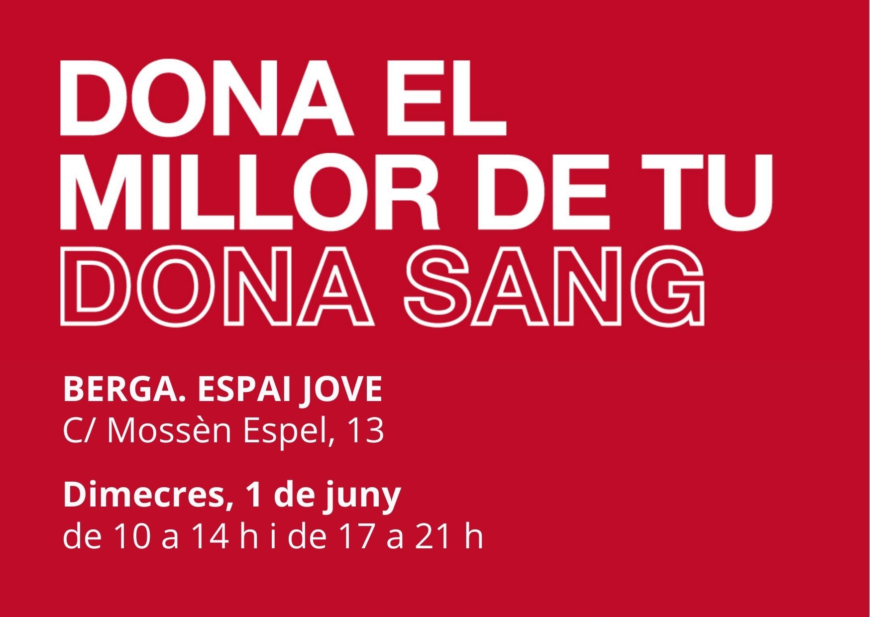 Berga acollirà una nova campanya de donació de sang l'1 de juny a l'Espai Jove