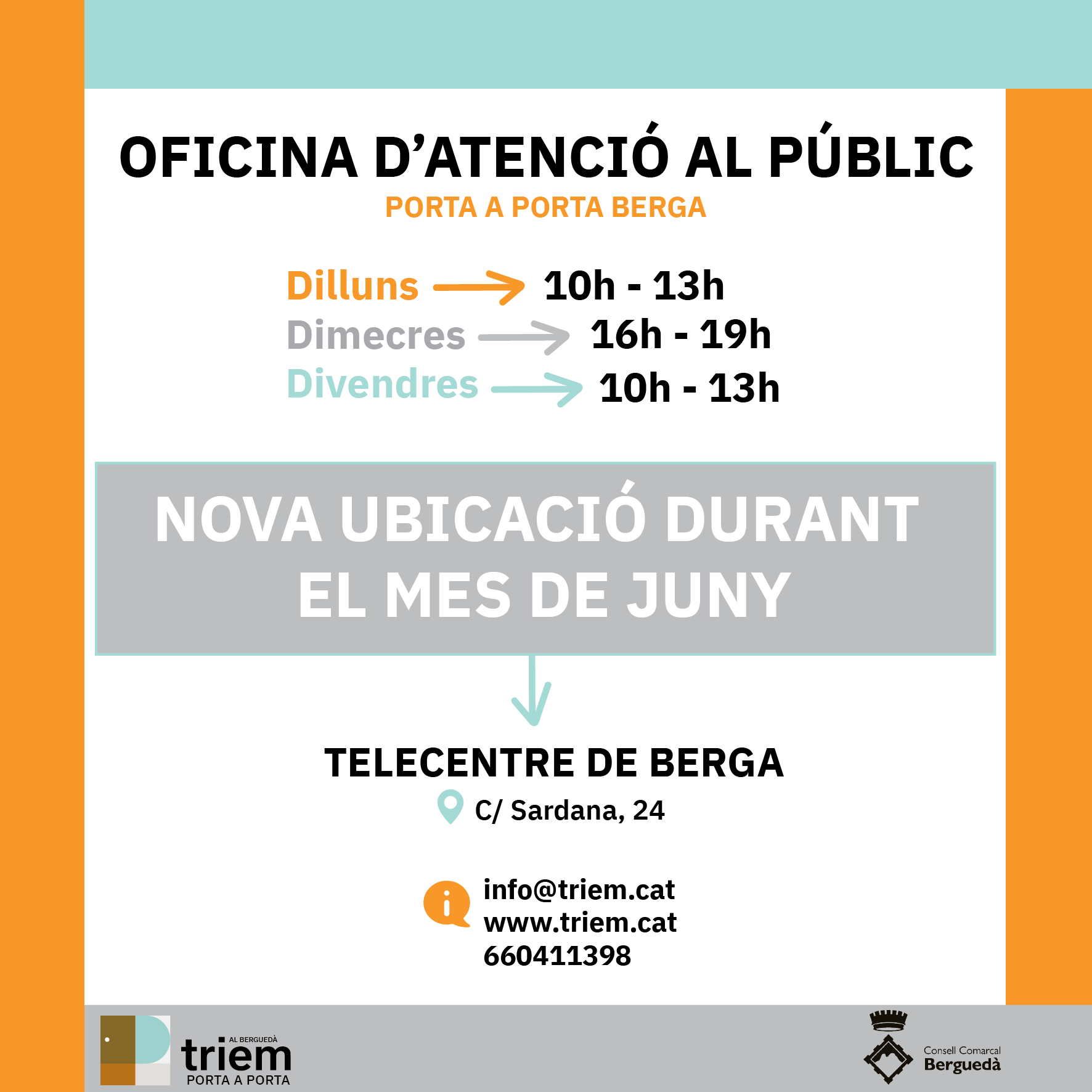 Ubicació de l'oficina d'atenció del porta a porta durant el mes de juny
