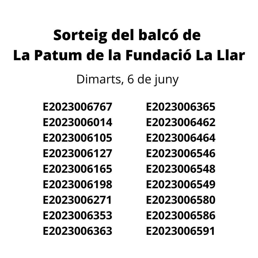Resultat del sorteig d'accés al balcó consistorial de La Patum de la Fundació La Llar (dimarts 6 de juny)