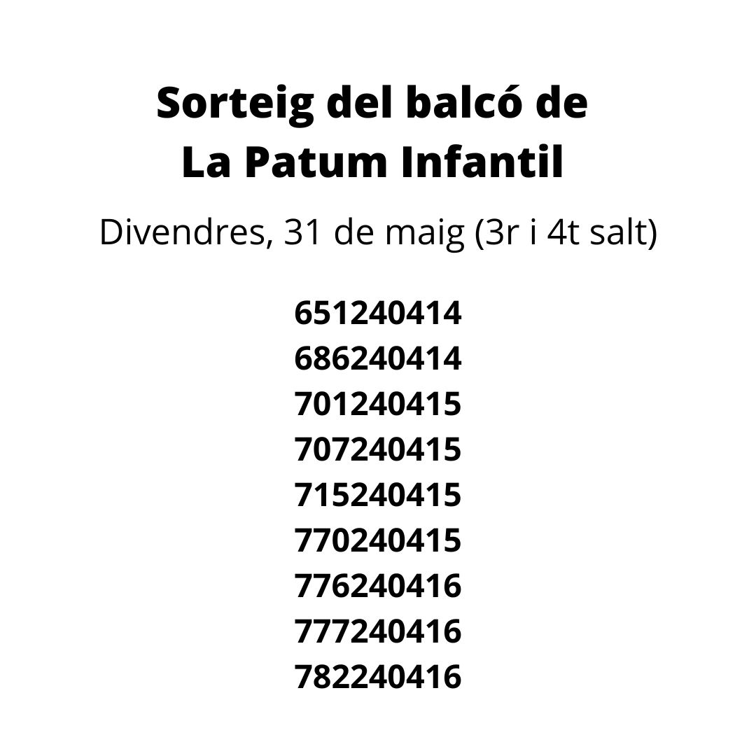 Resultat del sorteig d'accés al balcó consistorial de La Patum Infantil completa (3r i 4t salt)