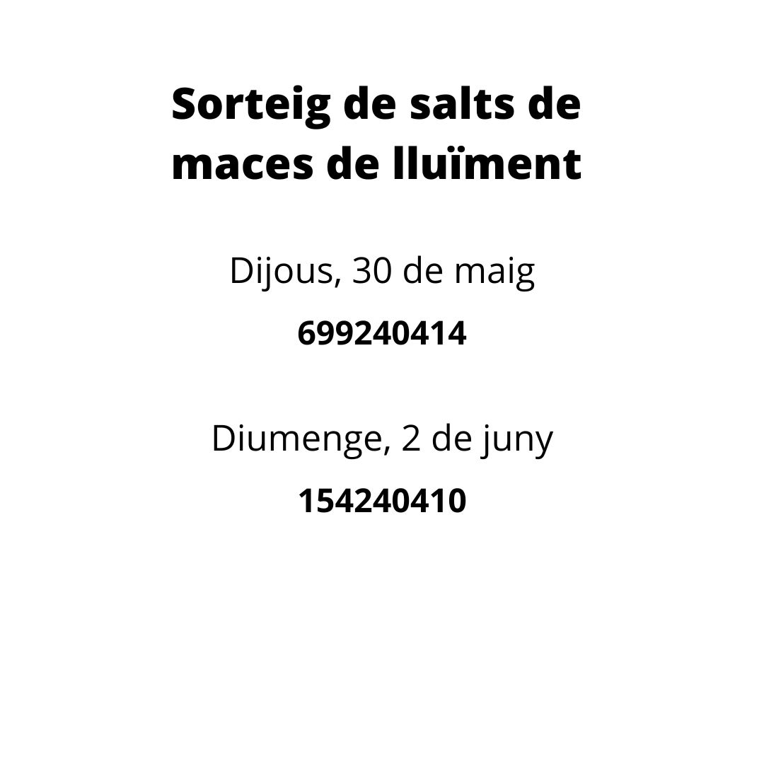 Resultat del sorteig de salts de maces de lluïment