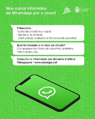 L'Ajuntament de Berga obre un canal de comunicació per a joves a través de l'aplicació mòbil WhatsApp